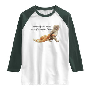 Punch Mokey Raglan Shirt Viral Trend Baby Monkey Meme TS14 White Dark Forest Green Print Your Wear