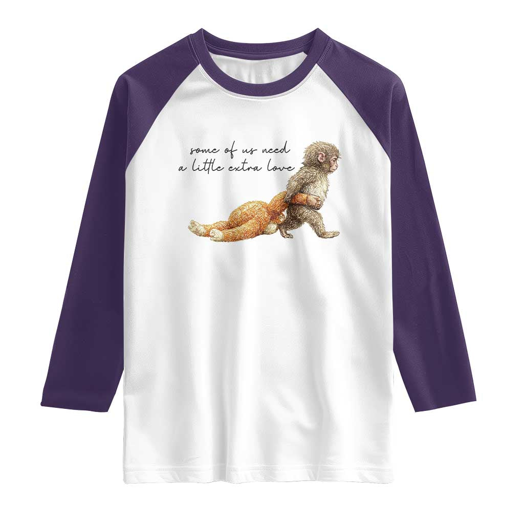 Punch Mokey Raglan Shirt Viral Trend Baby Monkey Meme TS14 White Purple Print Your Wear