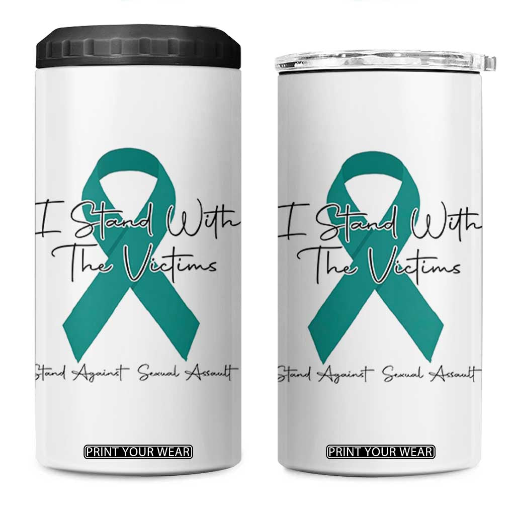 Sexual Assault Awareness 4 in 1 Can Cooler Tumbler I Stand With The Victims TS14 One Size: 16 oz White Print Your Wear