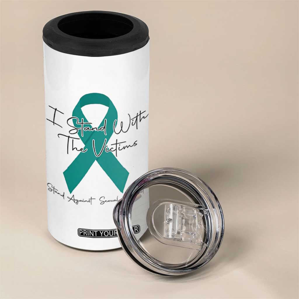 Sexual Assault Awareness 4 in 1 Can Cooler Tumbler I Stand With The Victims TS14 Print Your Wear
