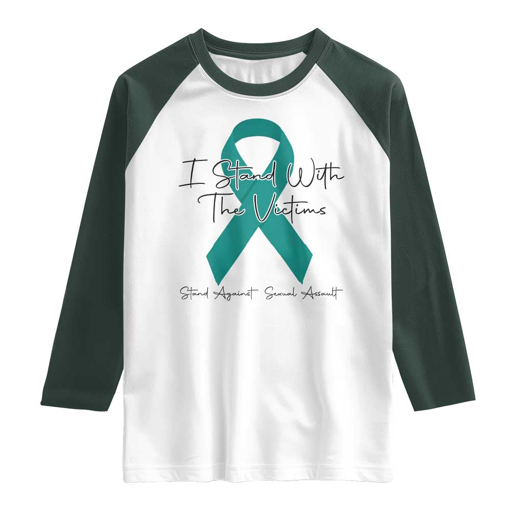 Sexual Assault Awareness Raglan Shirt I Stand With The Victims TS14 White Dark Forest Green Print Your Wear