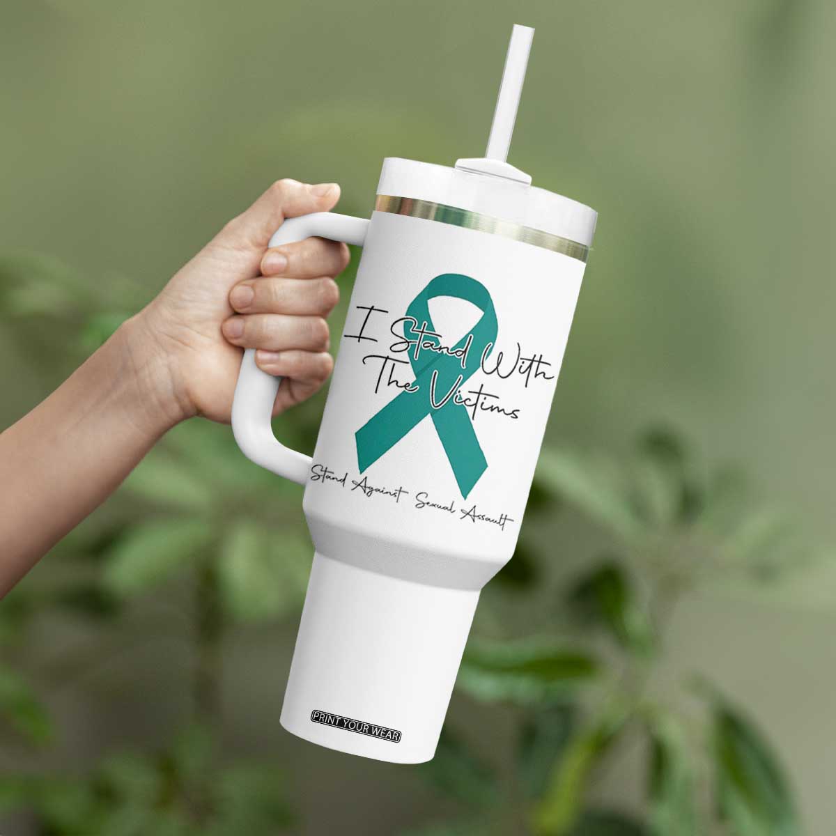 Sexual Assault Awareness Tumbler With Handle I Stand With The Victims TS14 Print Your Wear