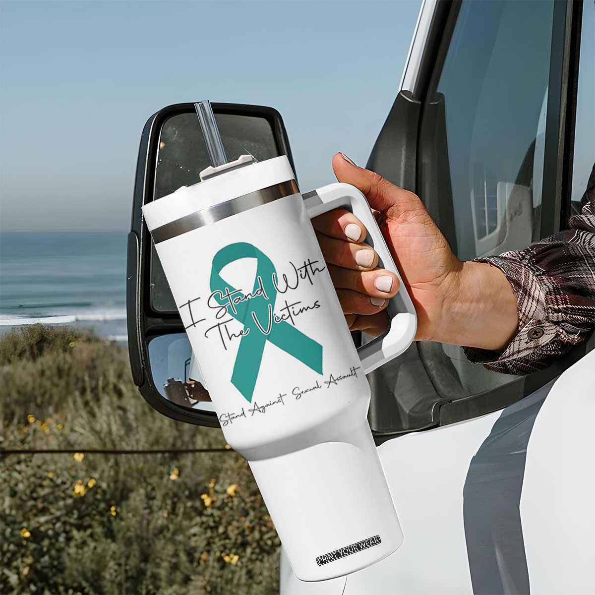 Sexual Assault Awareness Tumbler With Handle I Stand With The Victims TS14 Print Your Wear