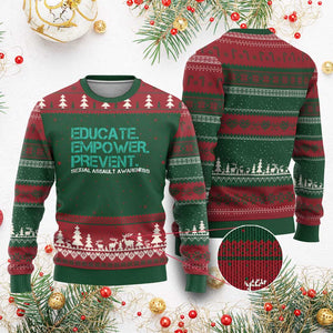 Sexual Assault Awareness Ugly Christmas Sweater Educate Empower Prevent TS14 Red Green Print Your Wear