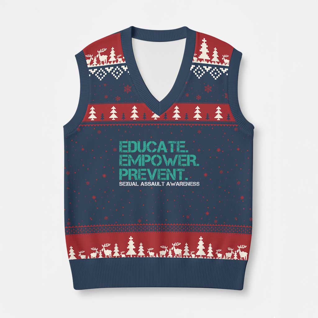 Sexual Assault Awareness V-Neck Knit Sweater Vest Educate Empower Prevent TS14 Navy Red Print Your Wear