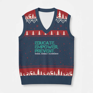 Sexual Assault Awareness V-Neck Knit Sweater Vest Educate Empower Prevent TS14 Navy Red Print Your Wear