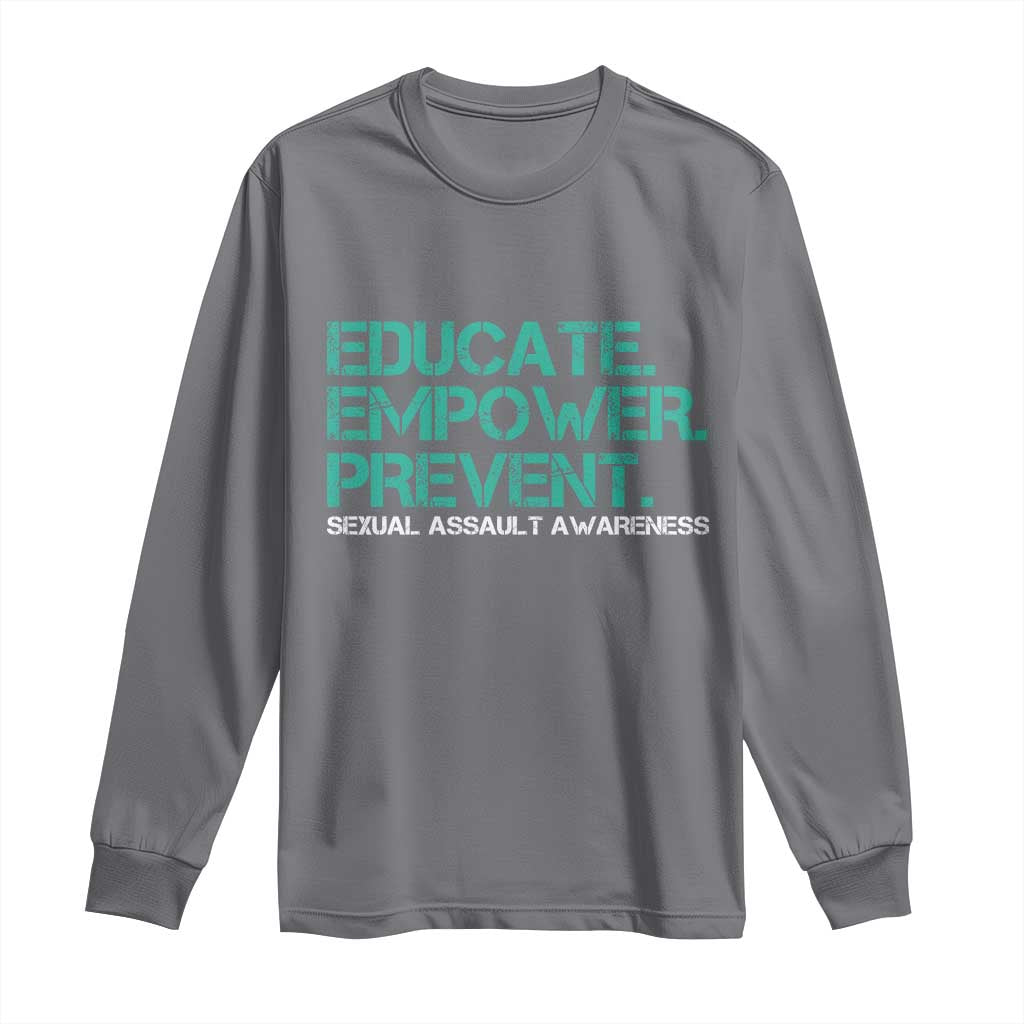 Sexual Assault Awareness Long Sleeve Shirt Educate Empower Prevent TS14 Charcoal Print Your Wear