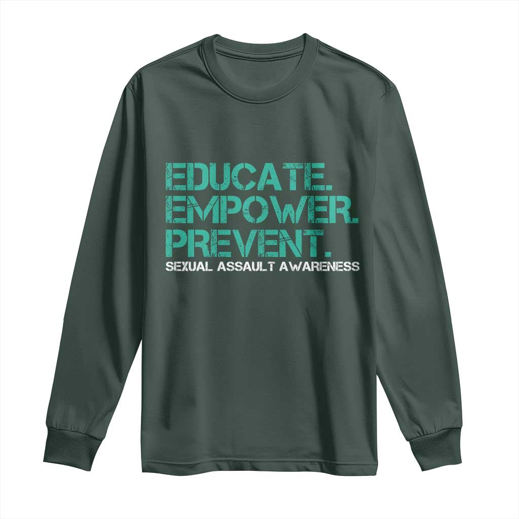 Sexual Assault Awareness Long Sleeve Shirt Educate Empower Prevent TS14 Dark Forest Green Print Your Wear