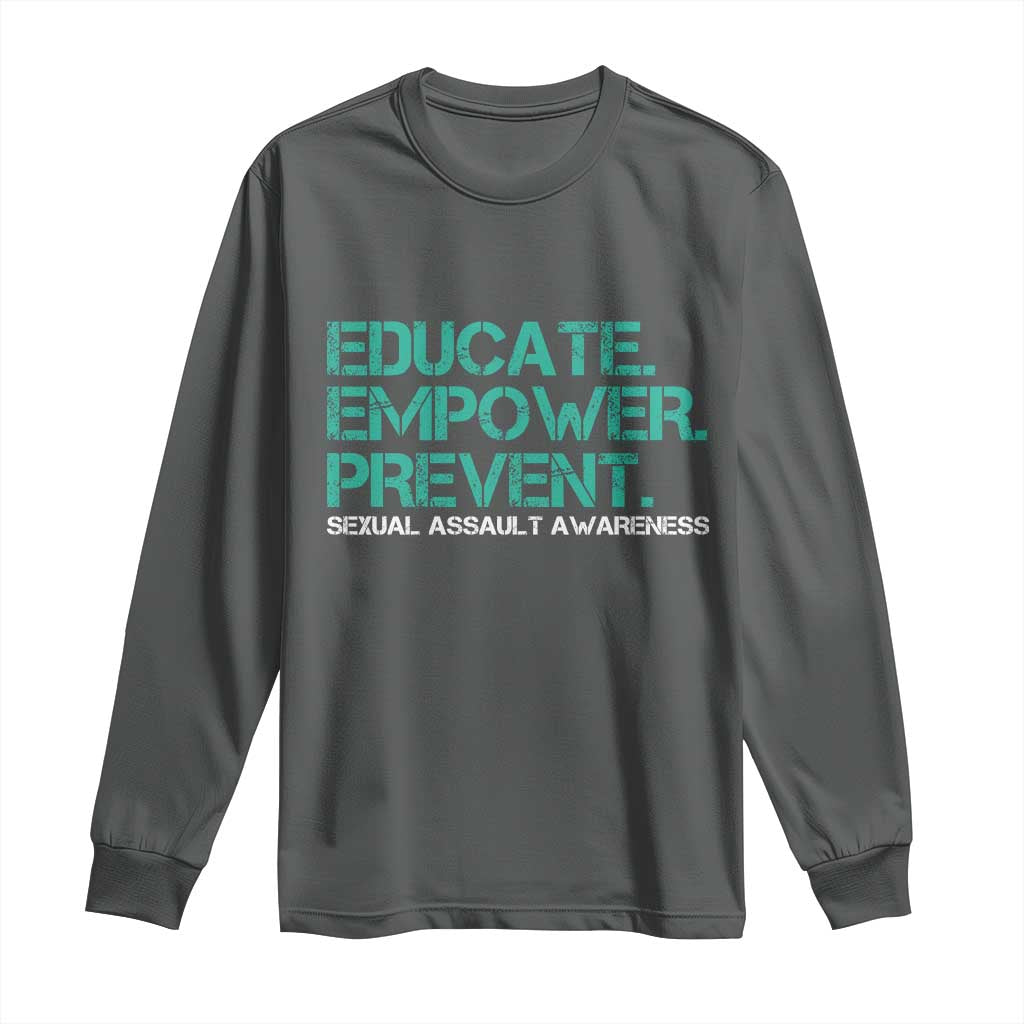 Sexual Assault Awareness Long Sleeve Shirt Educate Empower Prevent TS14 Dark Heather Print Your Wear