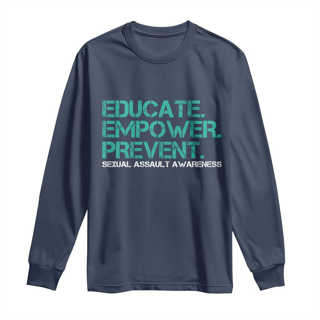 Sexual Assault Awareness Long Sleeve Shirt Educate Empower Prevent TS14 Navy Print Your Wear