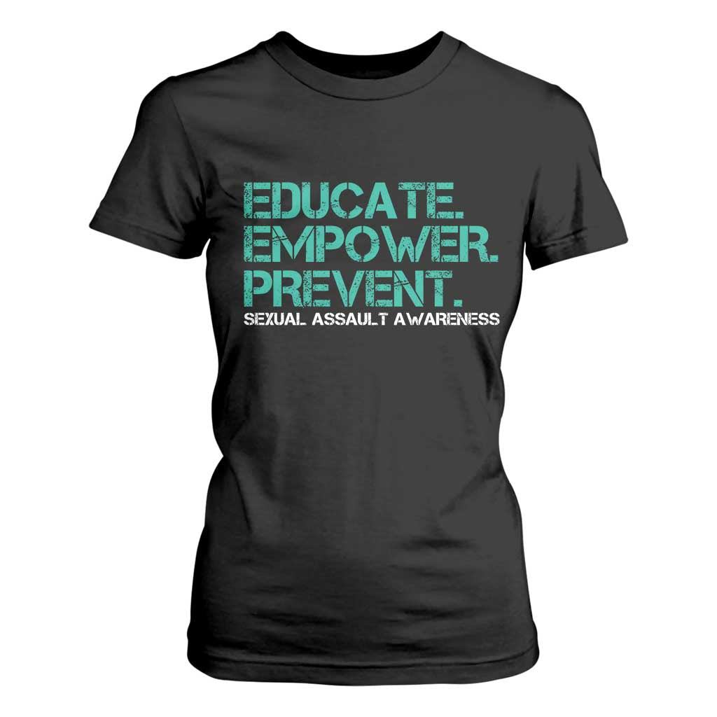 Sexual Assault Awareness T Shirt For Women Educate Empower Prevent TS14 Black Print Your Wear
