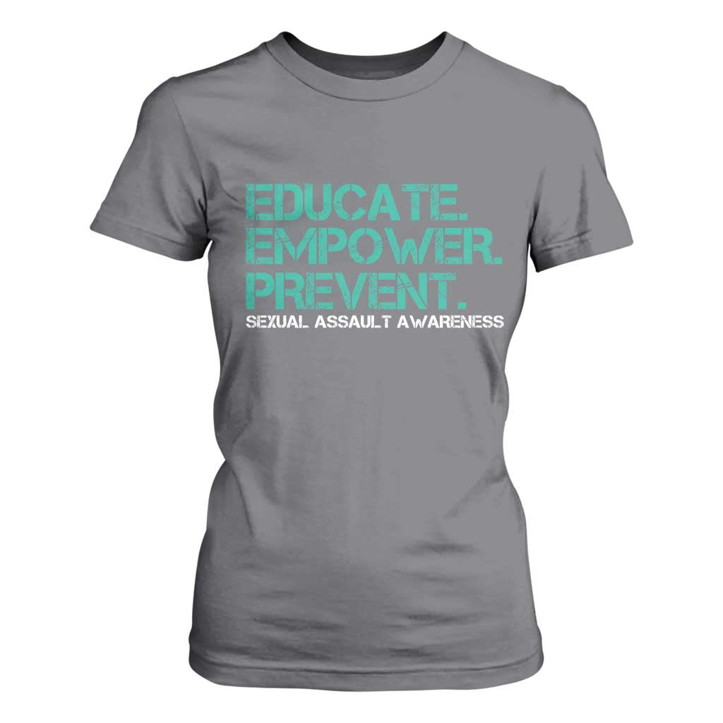 Sexual Assault Awareness T Shirt For Women Educate Empower Prevent TS14 Charcoal Print Your Wear