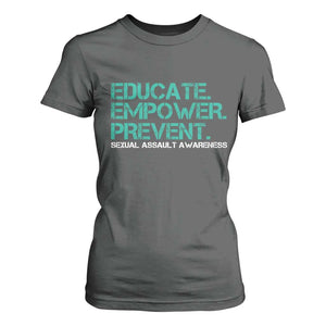 Sexual Assault Awareness T Shirt For Women Educate Empower Prevent TS14 Dark Heather Print Your Wear