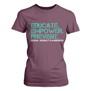 Sexual Assault Awareness T Shirt For Women Educate Empower Prevent TS14 Maroon Print Your Wear
