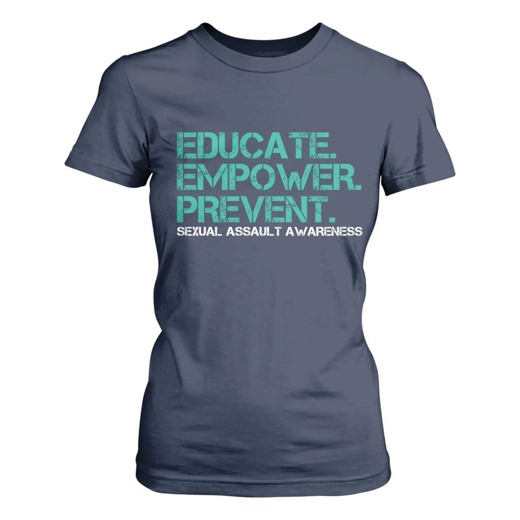 Sexual Assault Awareness T Shirt For Women Educate Empower Prevent TS14 Navy Print Your Wear