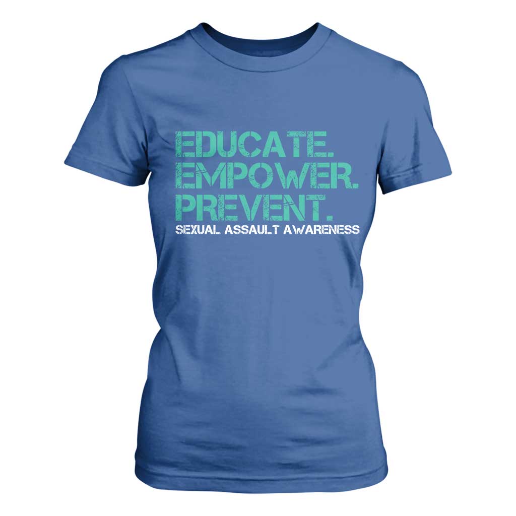 Sexual Assault Awareness T Shirt For Women Educate Empower Prevent TS14 Royal Blue Print Your Wear