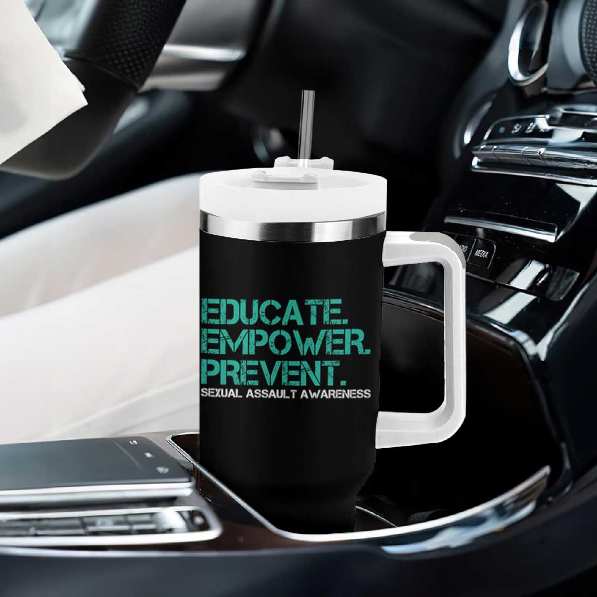 Sexual Assault Awareness Tumbler With Handle Educate Empower Prevent TS14 Print Your Wear