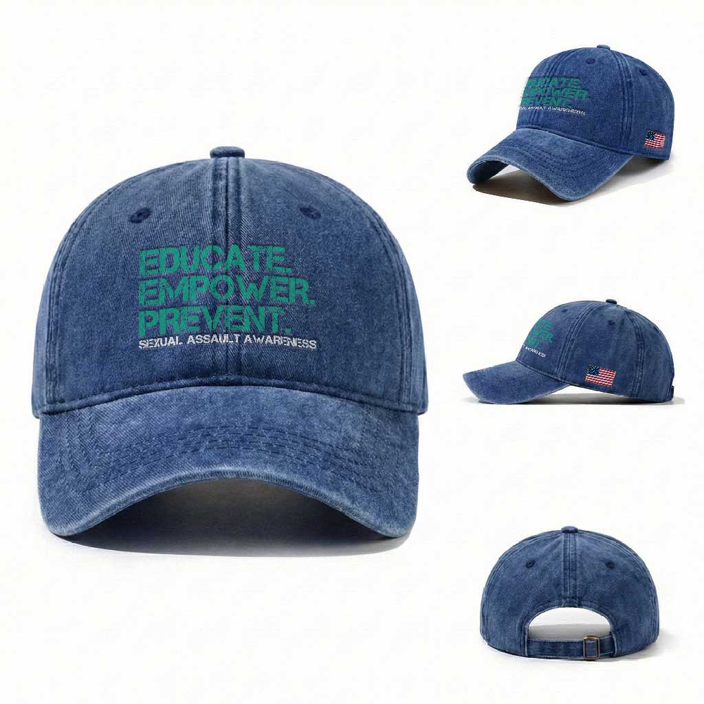 Sexual Assault Awareness Washed Cotton Baseball Cap Educate Empower Prevent TS14 Washed Cap Universal Fit Royal Blue Print Your Wear