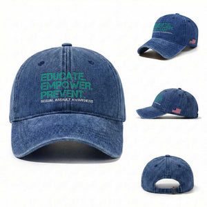 Sexual Assault Awareness Washed Cotton Baseball Cap Educate Empower Prevent TS14 Washed Cap Universal Fit Royal Blue Print Your Wear