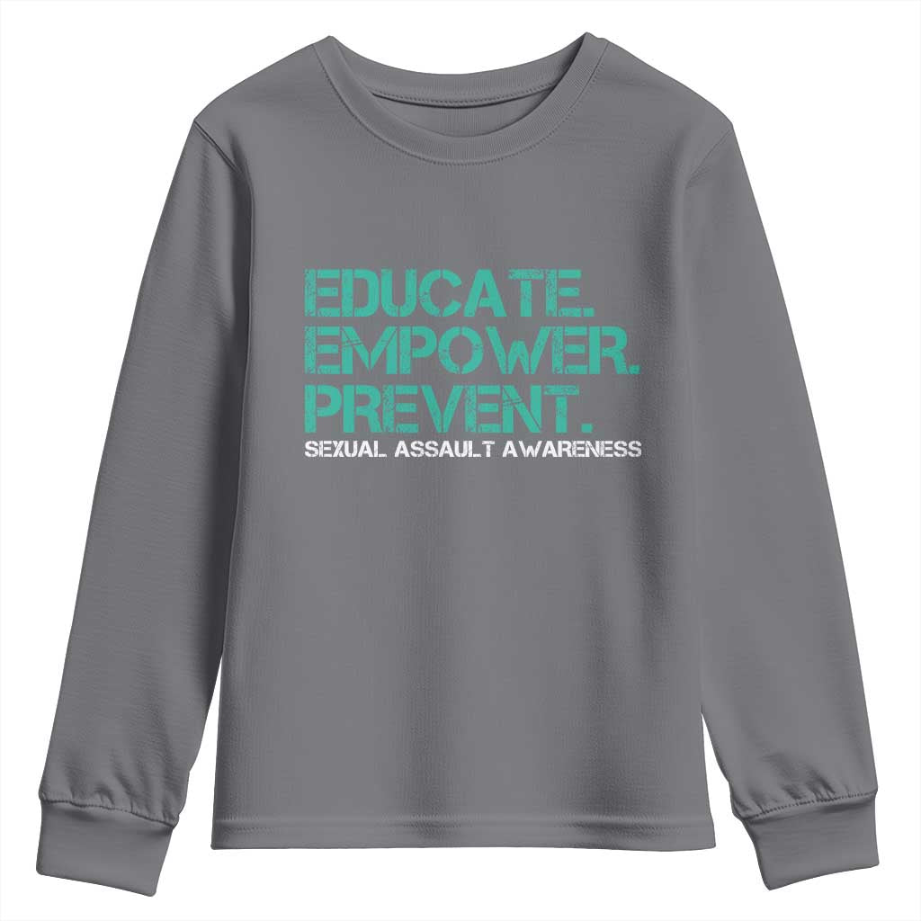 Sexual Assault Awareness Youth Sweatshirt Educate Empower Prevent TS14 Charcoal Print Your Wear