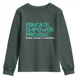 Sexual Assault Awareness Youth Sweatshirt Educate Empower Prevent TS14 Dark Forest Green Print Your Wear
