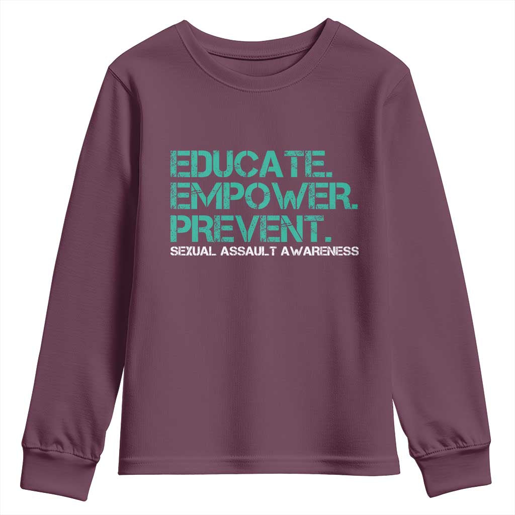 Sexual Assault Awareness Youth Sweatshirt Educate Empower Prevent TS14 Maroon Print Your Wear