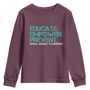 Sexual Assault Awareness Youth Sweatshirt Educate Empower Prevent TS14 Maroon Print Your Wear