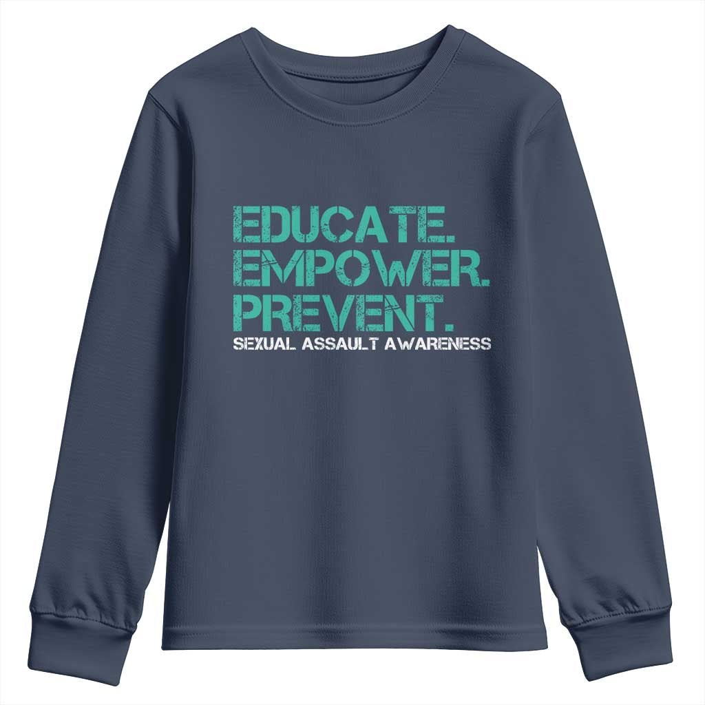 Sexual Assault Awareness Youth Sweatshirt Educate Empower Prevent TS14 Navy Print Your Wear
