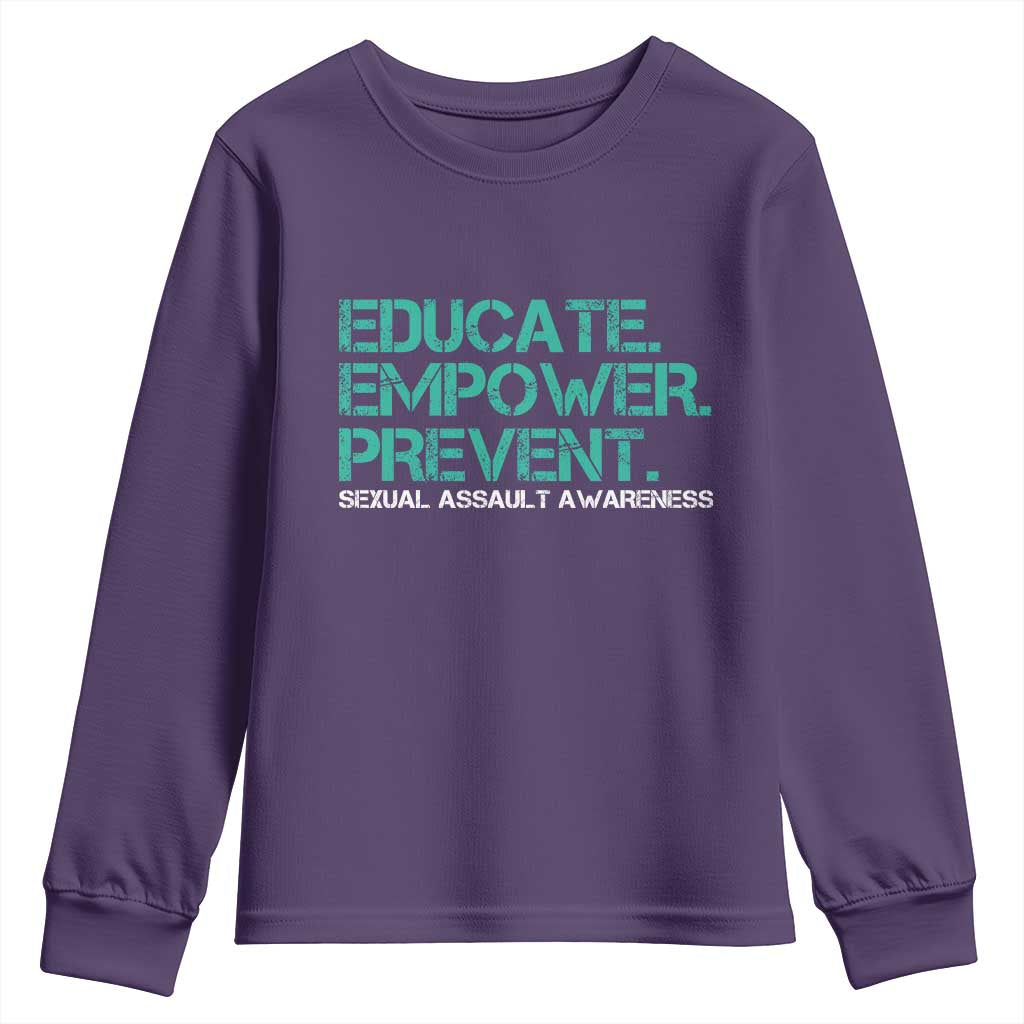 Sexual Assault Awareness Youth Sweatshirt Educate Empower Prevent TS14 Purple Print Your Wear