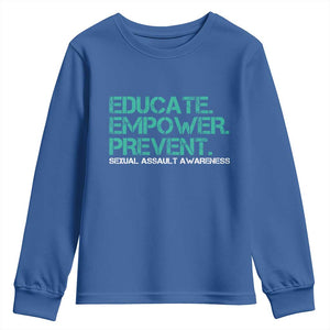 Sexual Assault Awareness Youth Sweatshirt Educate Empower Prevent TS14 Royal Blue Print Your Wear