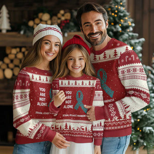 Sexual Assault Awareness Ugly Christmas Sweater You Are Not Alone TS14 Red Beige Print Your Wear