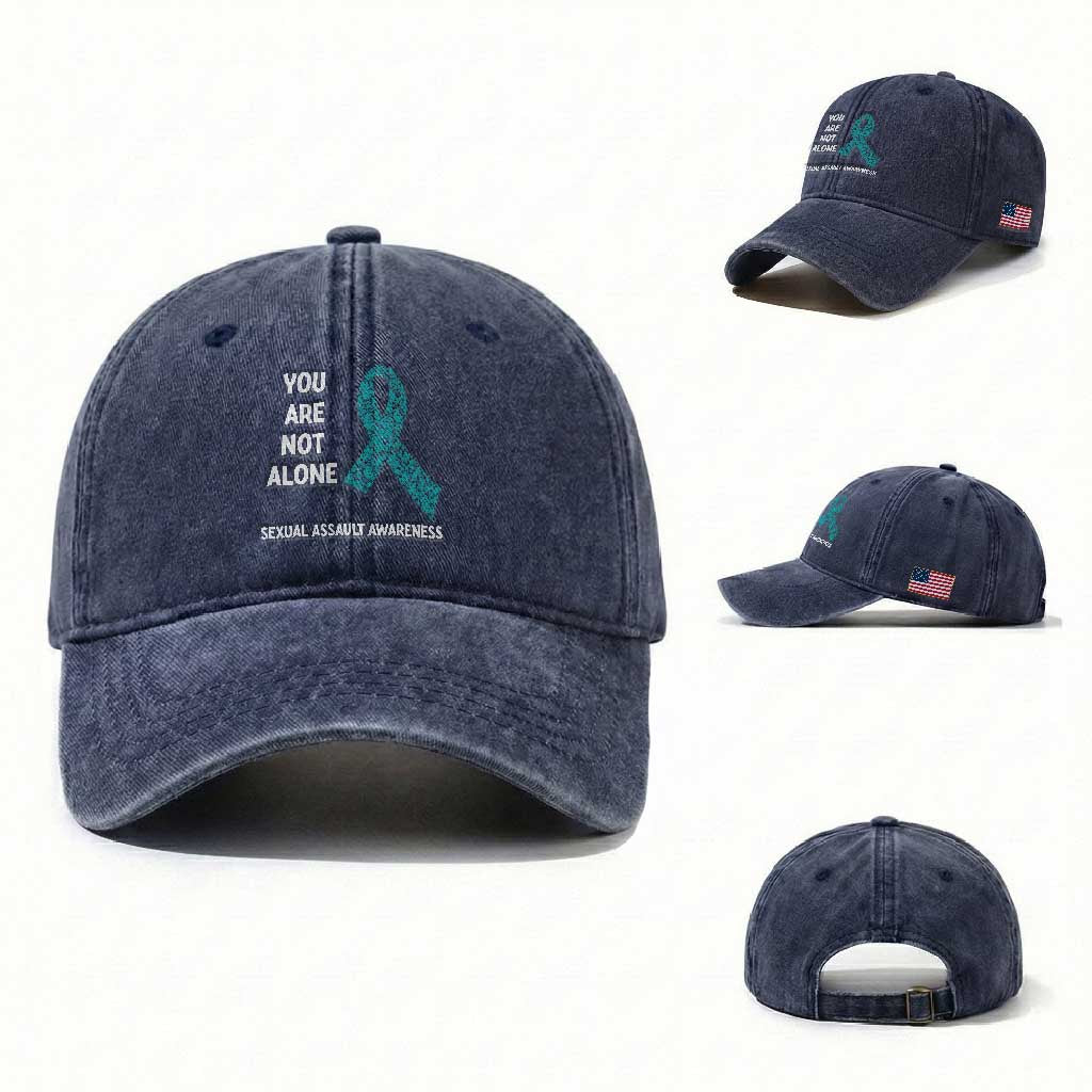 Sexual Assault Awareness Washed Cotton Baseball Cap You Are Not Alone TS14 Washed Cap Universal Fit Navy Print Your Wear