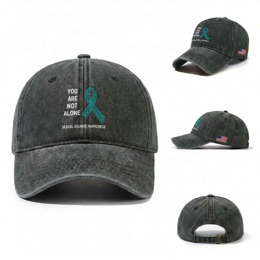 Sexual Assault Awareness Washed Cotton Baseball Cap You Are Not Alone TS14 Washed Cap Universal Fit Dark Green Print Your Wear