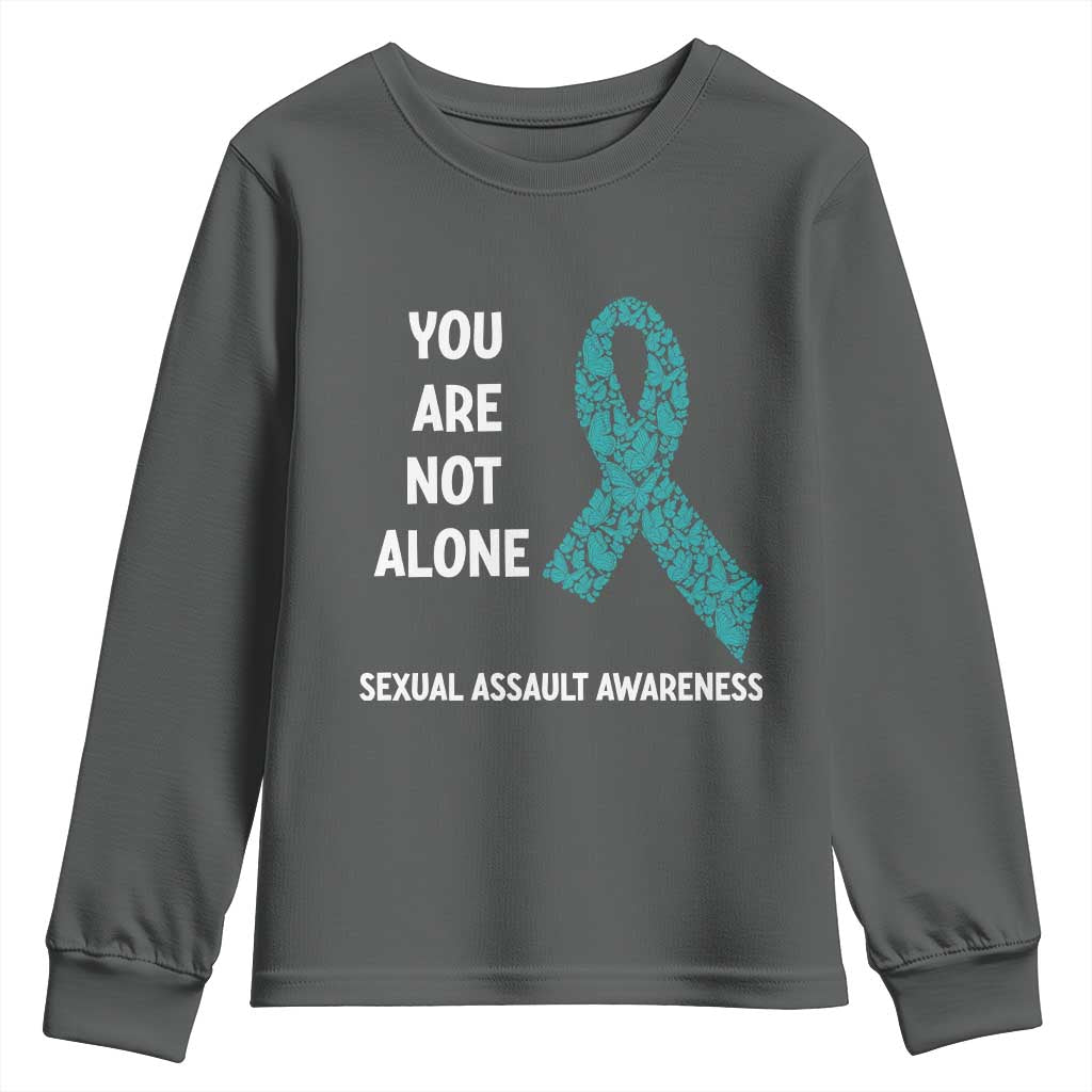 Sexual Assault Awareness Youth Sweatshirt You Are Not Alone TS14 Dark Heather Print Your Wear