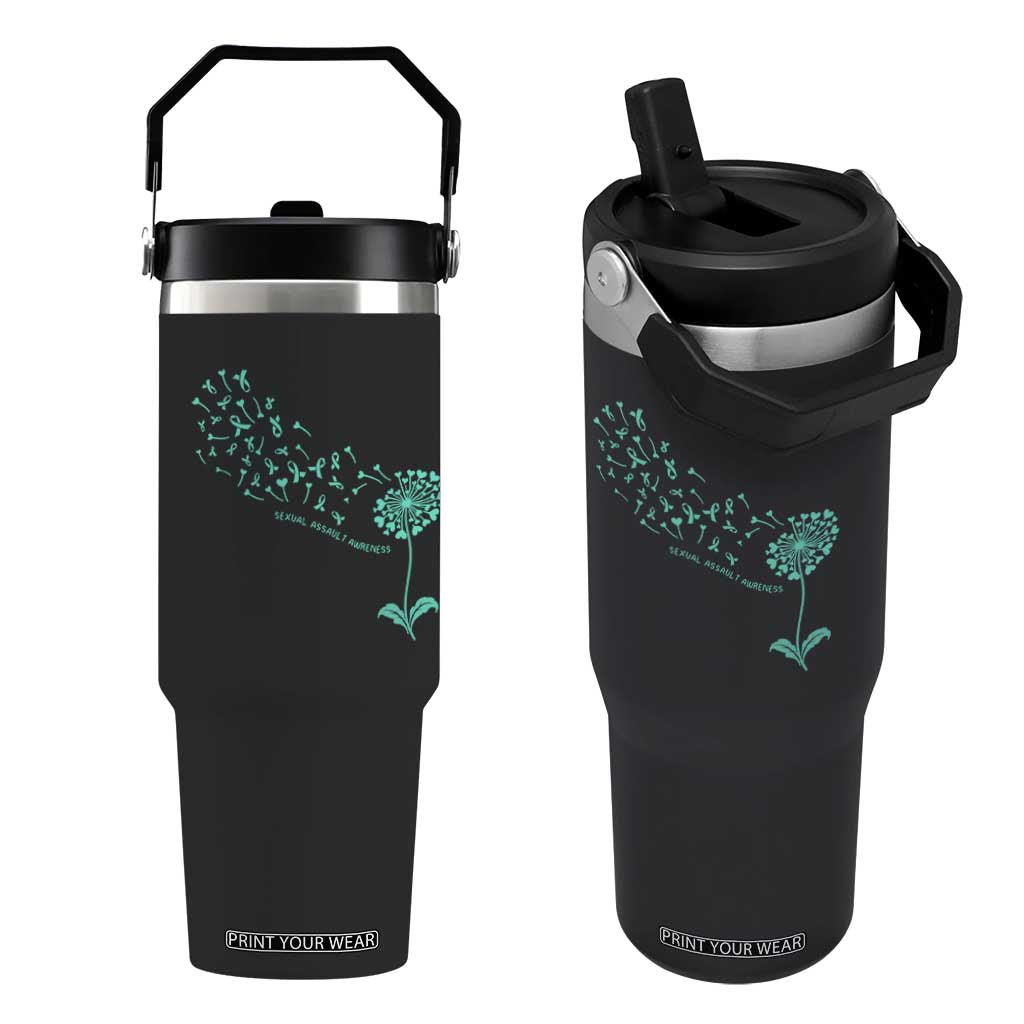 Sexual Assault Awareness Flip Straw Tumbler Teal Dandelion Ribbons TS14 One Size: 30 oz Black Print Your Wear