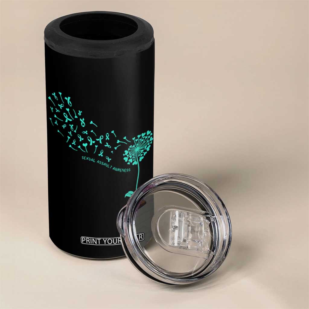 Sexual Assault Awareness 4 in 1 Can Cooler Tumbler Teal Dandelion Ribbons TS14 Print Your Wear