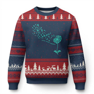 Sexual Assault Awareness Ugly Christmas Sweater Teal Dandelion Ribbons TS14 Navy Red Print Your Wear