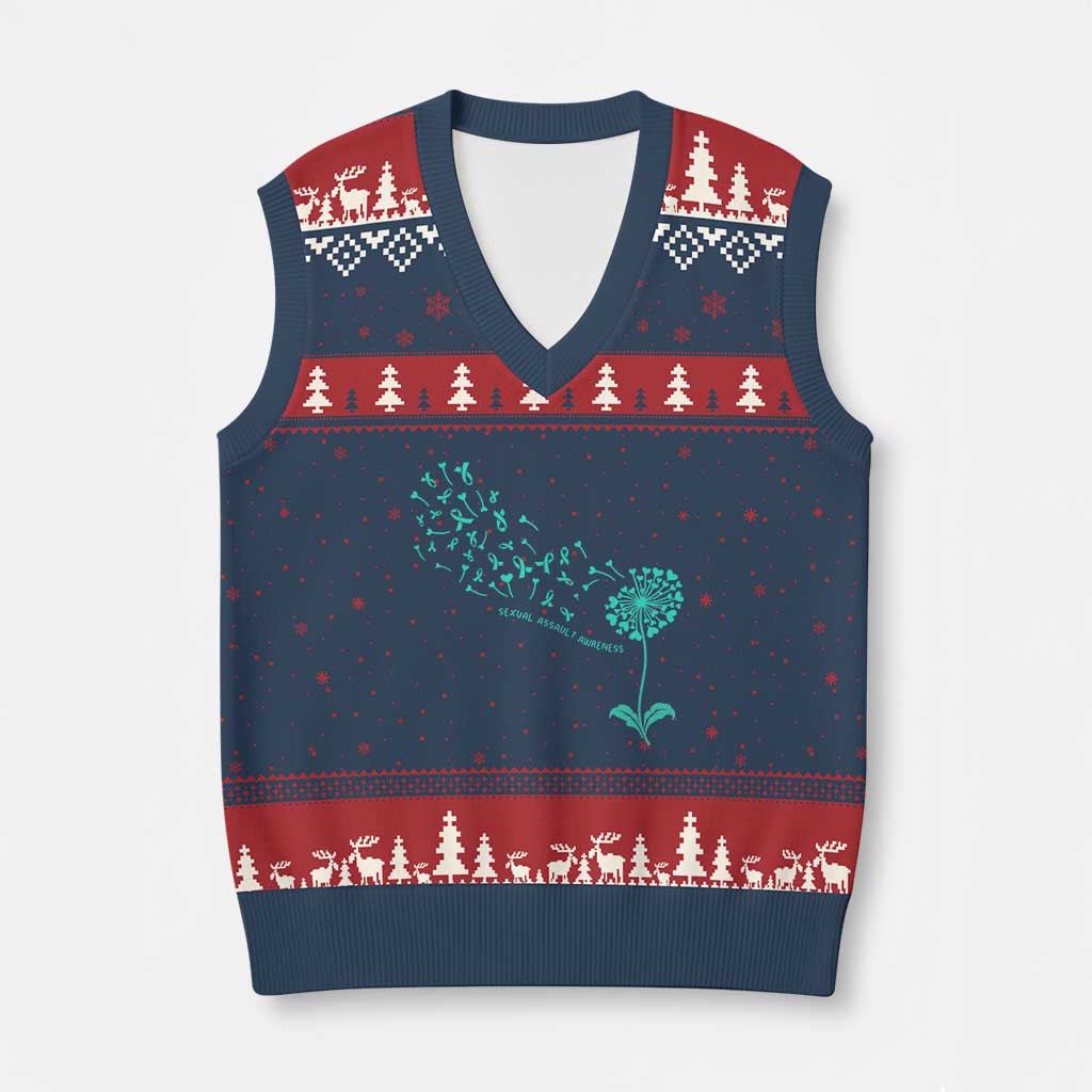 Sexual Assault Awareness V-Neck Knit Sweater Vest Teal Dandelion Ribbons TS14 Navy Red Print Your Wear