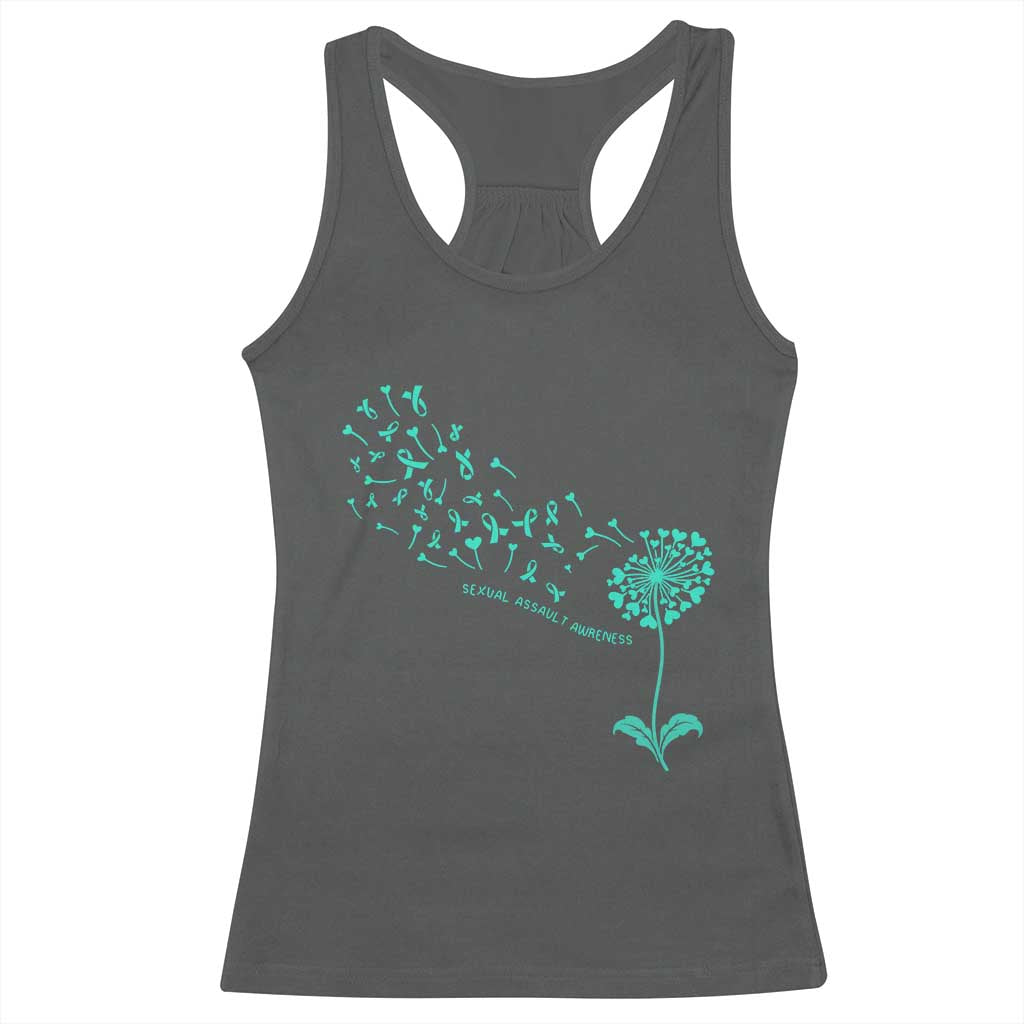 Sexual Assault Awareness Racerback Tank Top Teal Dandelion Ribbons TS14 Dark Heather Print Your Wear