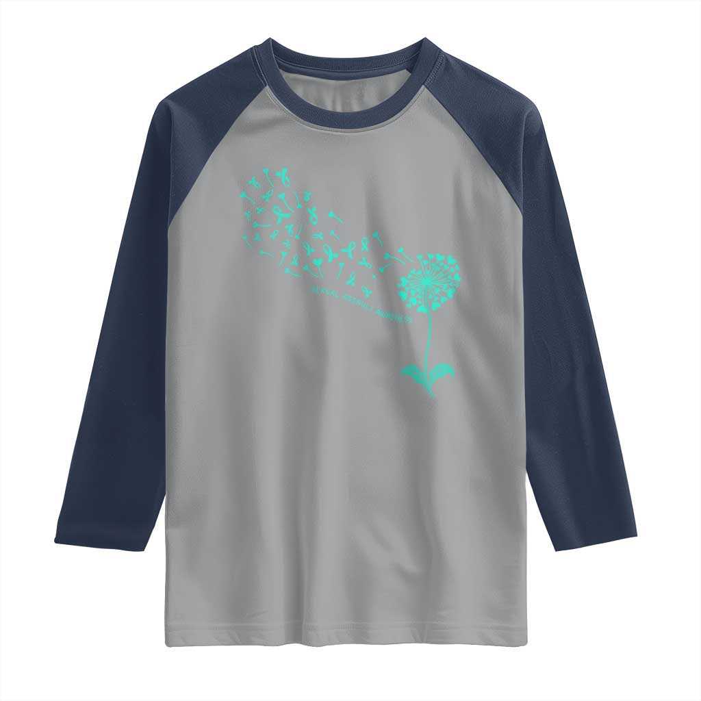 Sexual Assault Awareness Raglan Shirt Teal Dandelion Ribbons TS14 Sport Gray Navy Print Your Wear