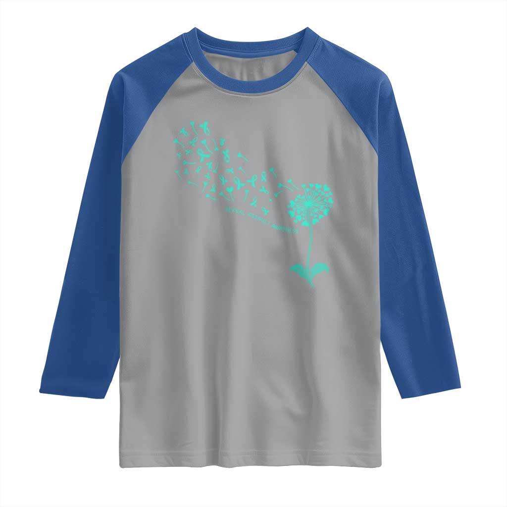 Sexual Assault Awareness Raglan Shirt Teal Dandelion Ribbons TS14 Sport Gray Royal Print Your Wear