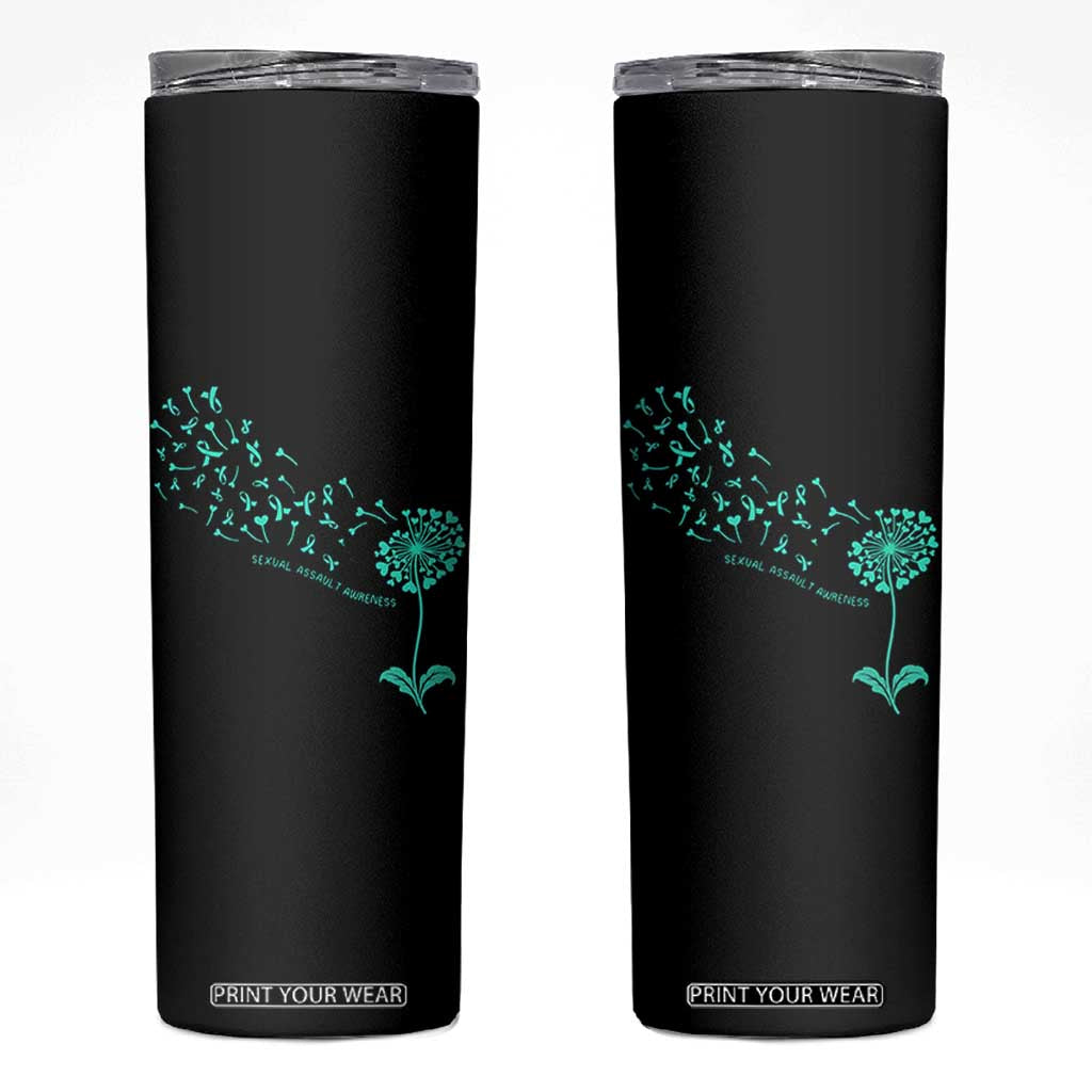 Sexual Assault Awareness Skinny Tumbler Teal Dandelion Ribbons TS14 Black Print Your Wear