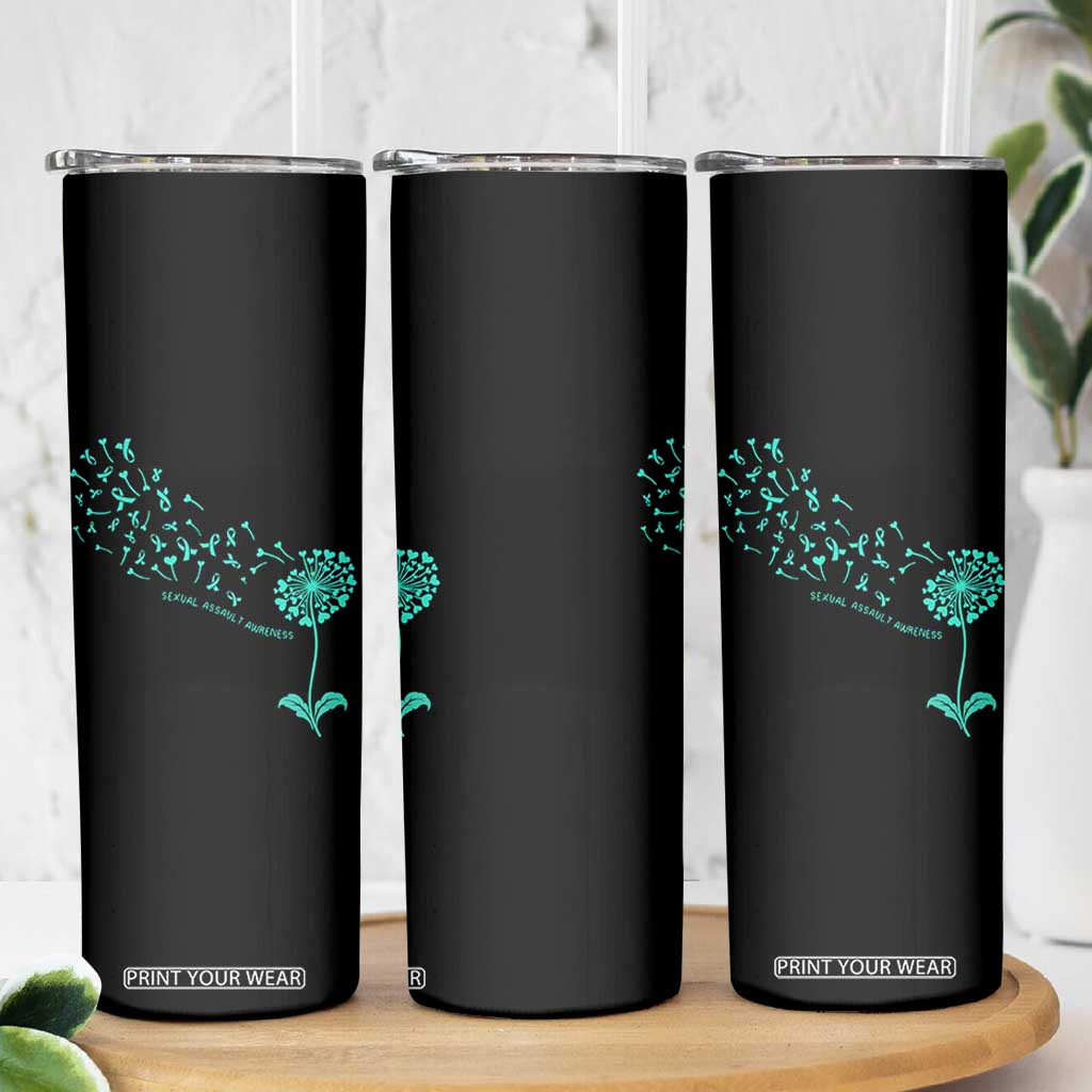 Sexual Assault Awareness Skinny Tumbler Teal Dandelion Ribbons TS14 Print Your Wear