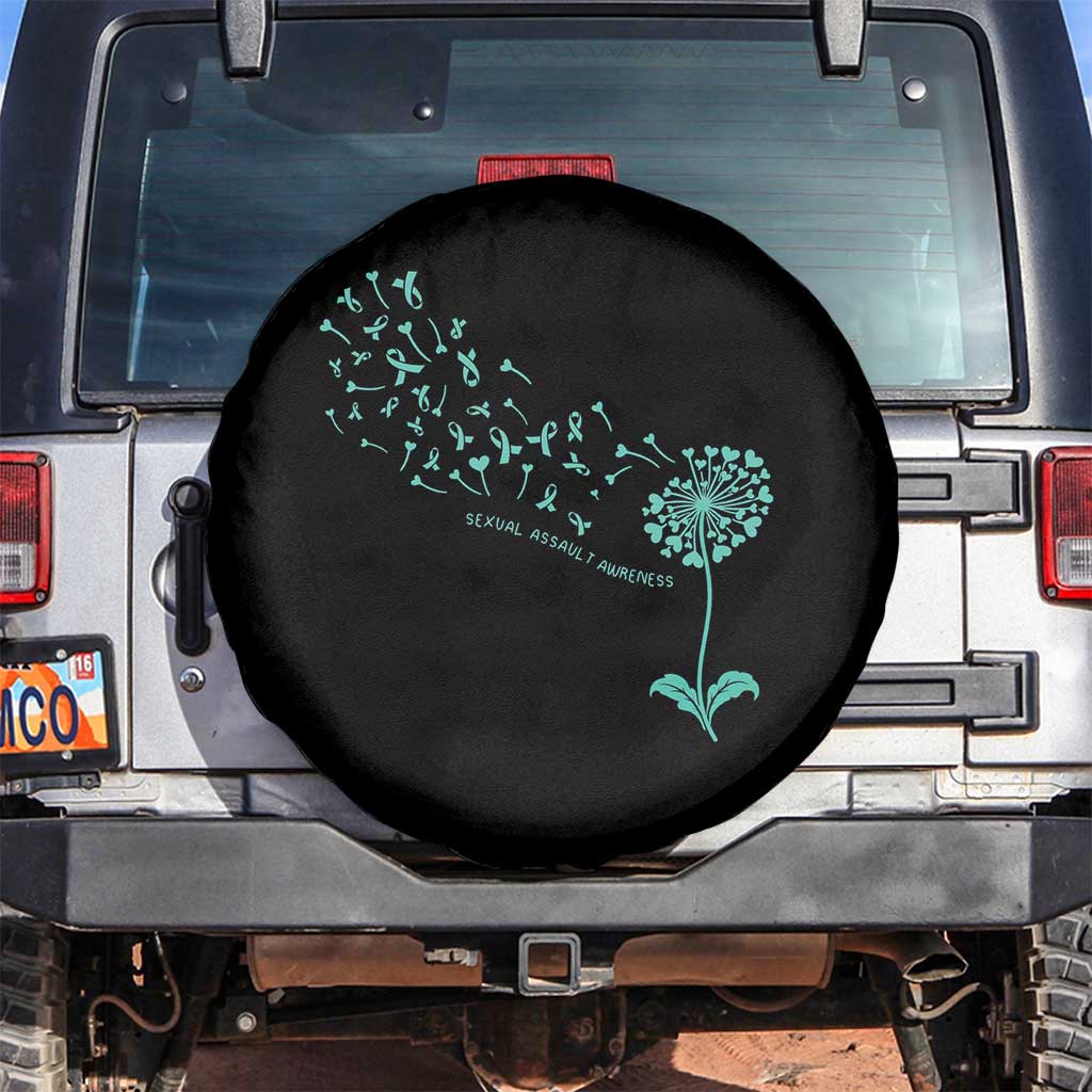 Sexual Assault Awareness Spare Tire Cover Teal Dandelion Ribbons TS14 No hole Black Print Your Wear