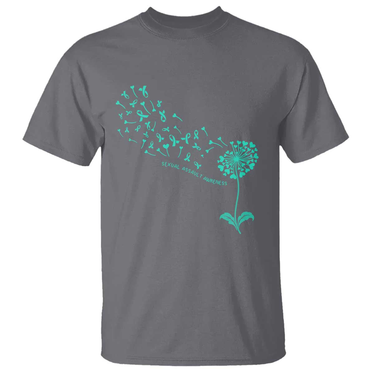 Sexual Assault Awareness T Shirt Teal Dandelion Ribbons TS14 Charcoal Print Your Wear