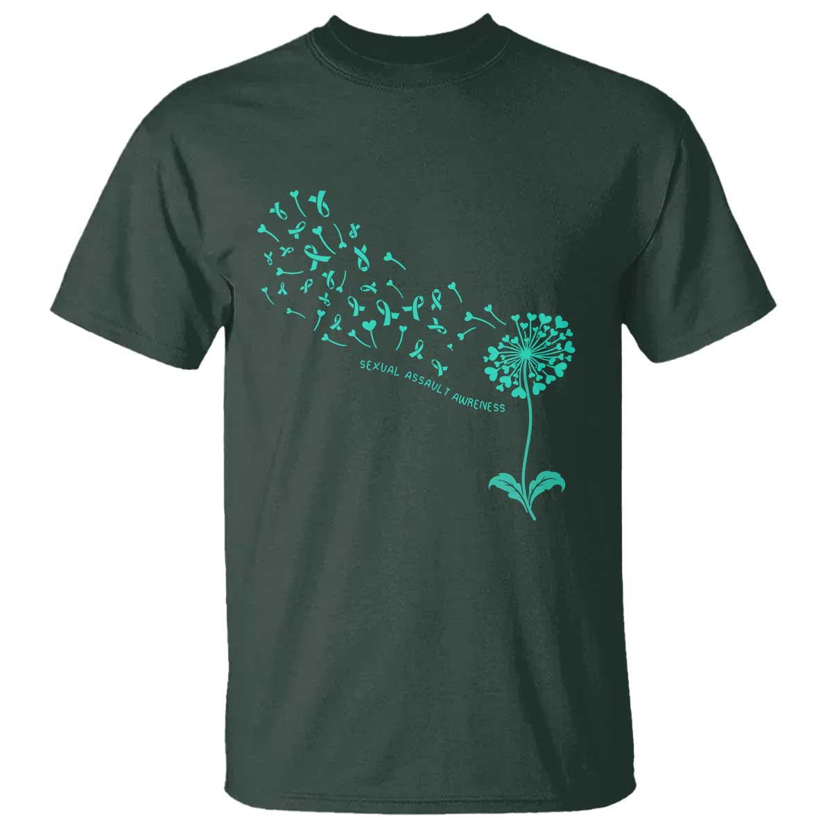 Sexual Assault Awareness T Shirt Teal Dandelion Ribbons TS14 Dark Forest Green Print Your Wear