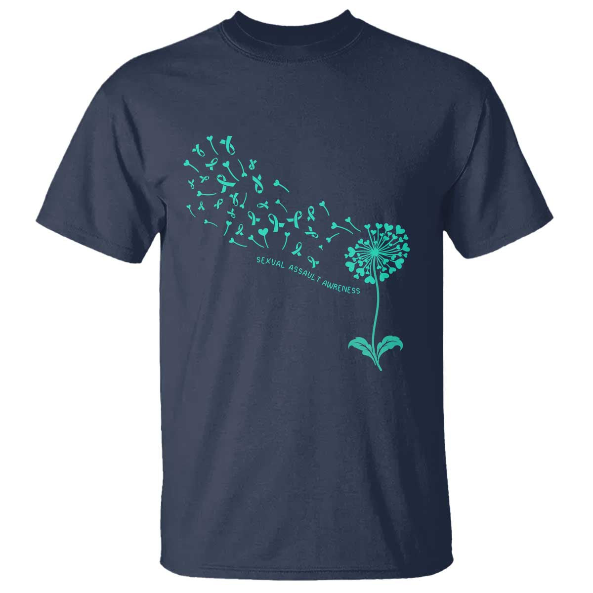 Sexual Assault Awareness T Shirt Teal Dandelion Ribbons TS14 Navy Print Your Wear