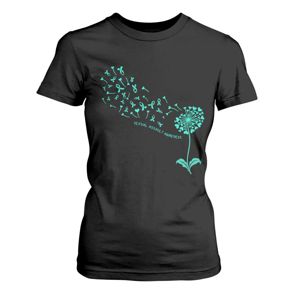 Sexual Assault Awareness T Shirt For Women Teal Dandelion Ribbons TS14 Black Print Your Wear