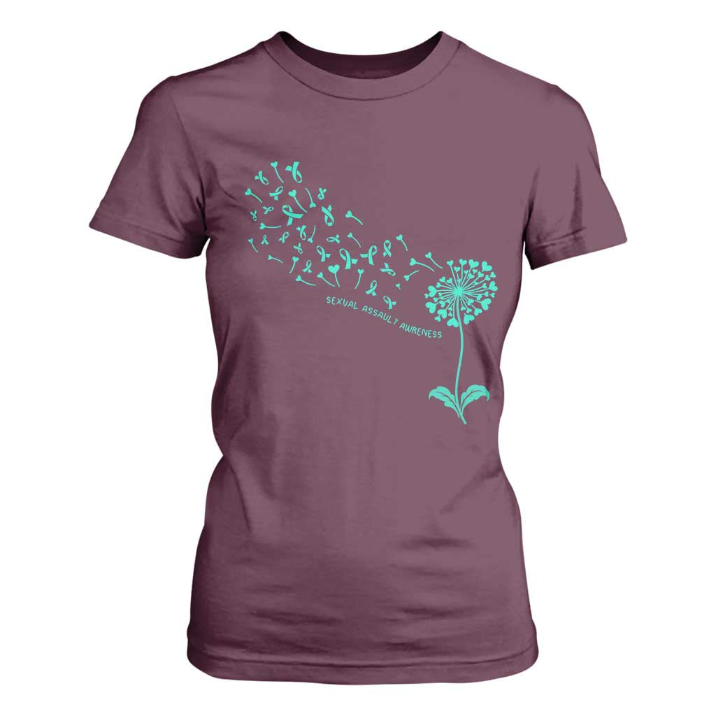 Sexual Assault Awareness T Shirt For Women Teal Dandelion Ribbons TS14 Maroon Print Your Wear