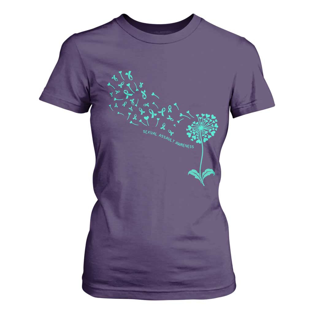 Sexual Assault Awareness T Shirt For Women Teal Dandelion Ribbons TS14 Purple Print Your Wear